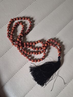 Make An Offer! Rudraksha Bead Mala Necklace - Natural Brown with Black Tassel